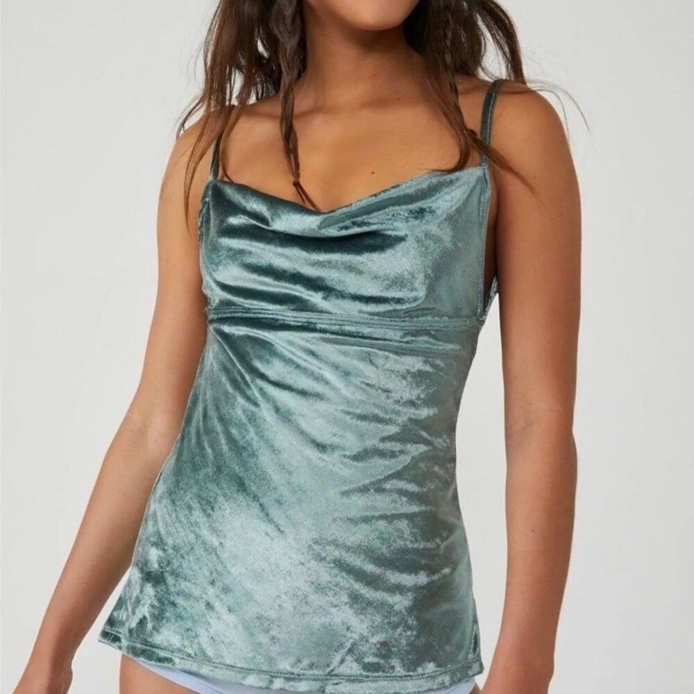 Free People Green Satin Tunic Top